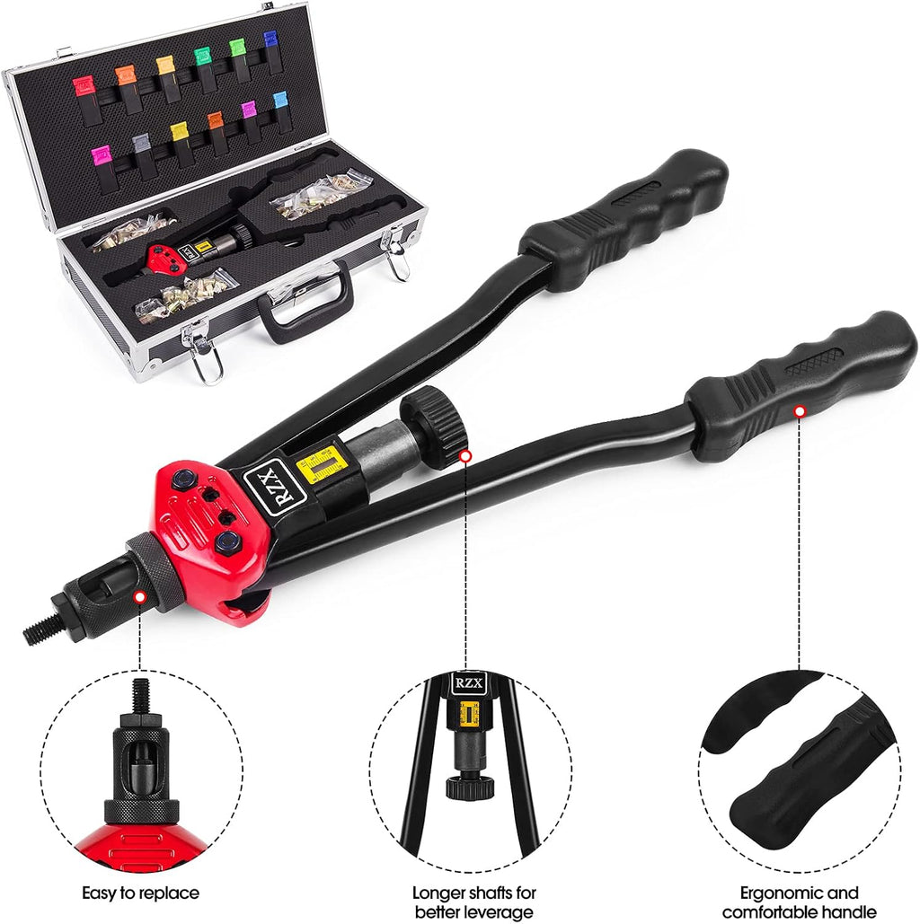 16" Hand Blind Riveter with 115PCS Rivets Nuts with Aluminum Carrying Case O103