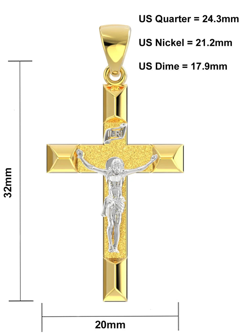 14k Yellow Gold Cross Pendant Necklace, 32mm C925
