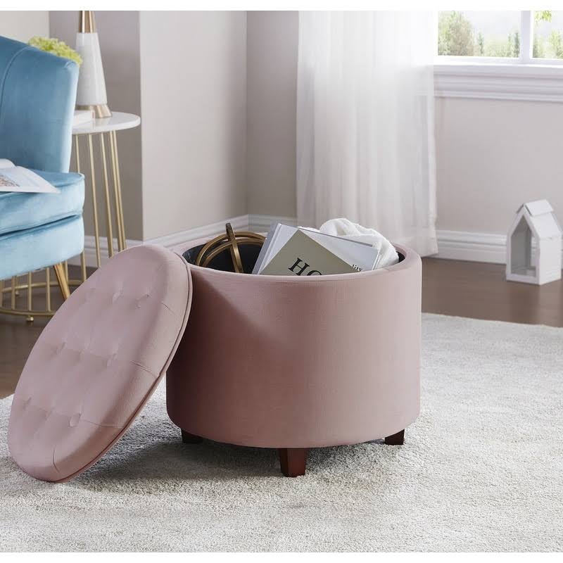 Silver Tufted Velvet Round Storage Ottoman P30694