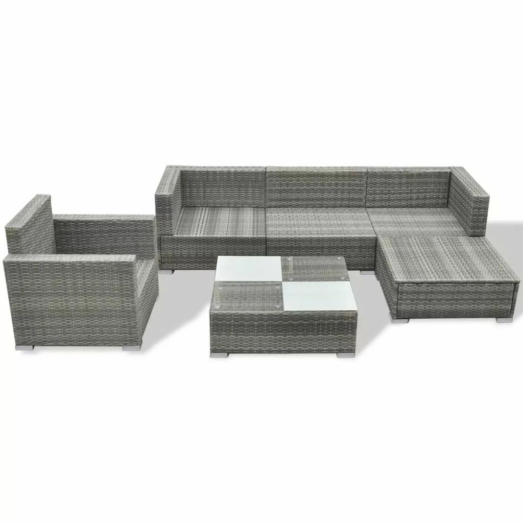 6 PCS Rattan Patio Sectional Sofa Set with Cushions Ottoman and Coffee Table (Grey) T7456