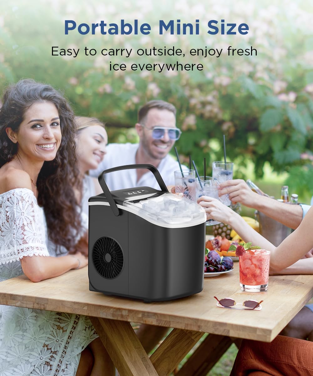 Countertop Ice Maker with Self-Cleaning, 26.5lbs/24Hrs, 9 Bullet Ice Cubes in 6 Mins, Ice Basket and Scoop I8964