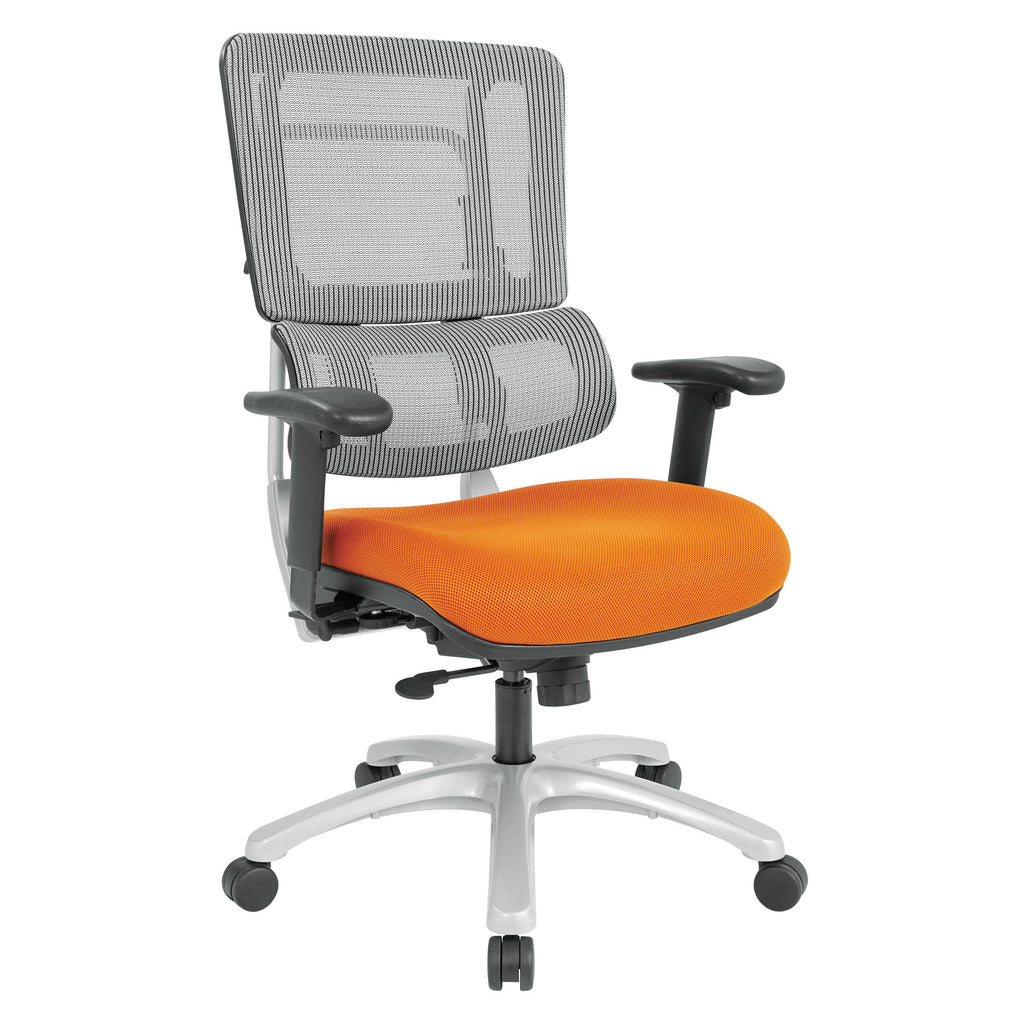 Grey Mesh Back Chair with Silver Base, Orange O94345