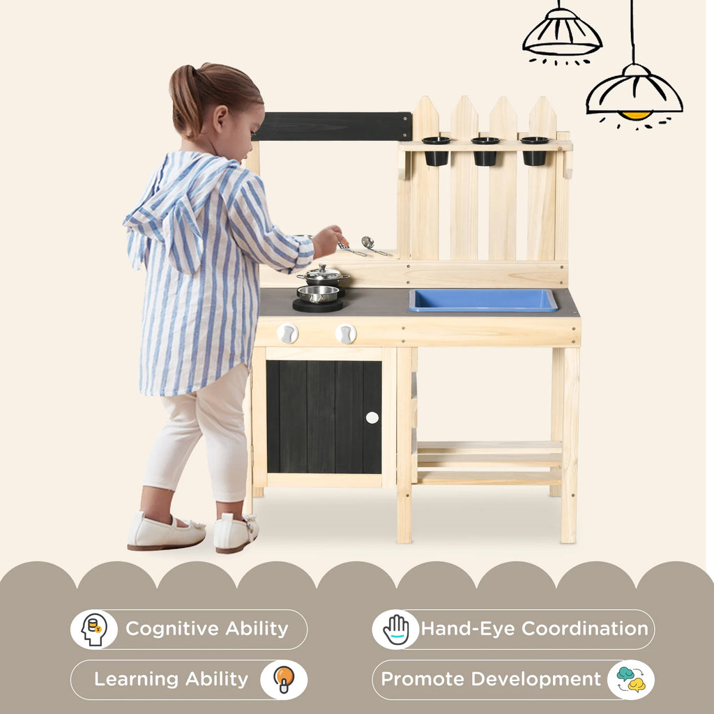 Outdoor Wooden Kitchen Play Set with Removable Sink X935698