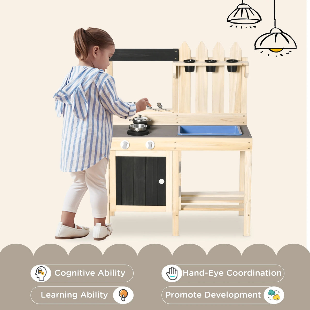 Outdoor Wooden Kitchen Play Set with Removable Sink X935698