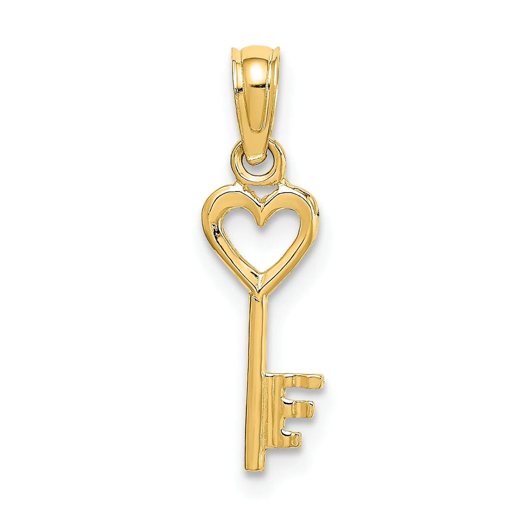 14K Yellow Gold 3D Key With Heart Pendant Charm With 10K Yellow Gold Rope Chain Necklace 20'' F829080