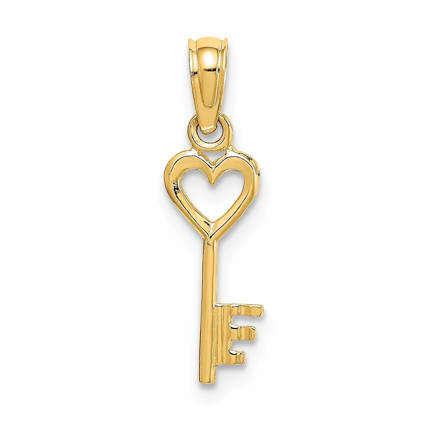 14K Yellow Gold 3D Key With Heart Pendant Charm With 10K Yellow Gold Rope Chain Necklace 20'' F829080