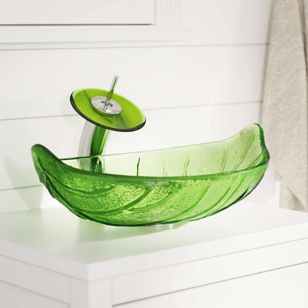 Green Coloured Glass Leaf Vessel Sink X87843