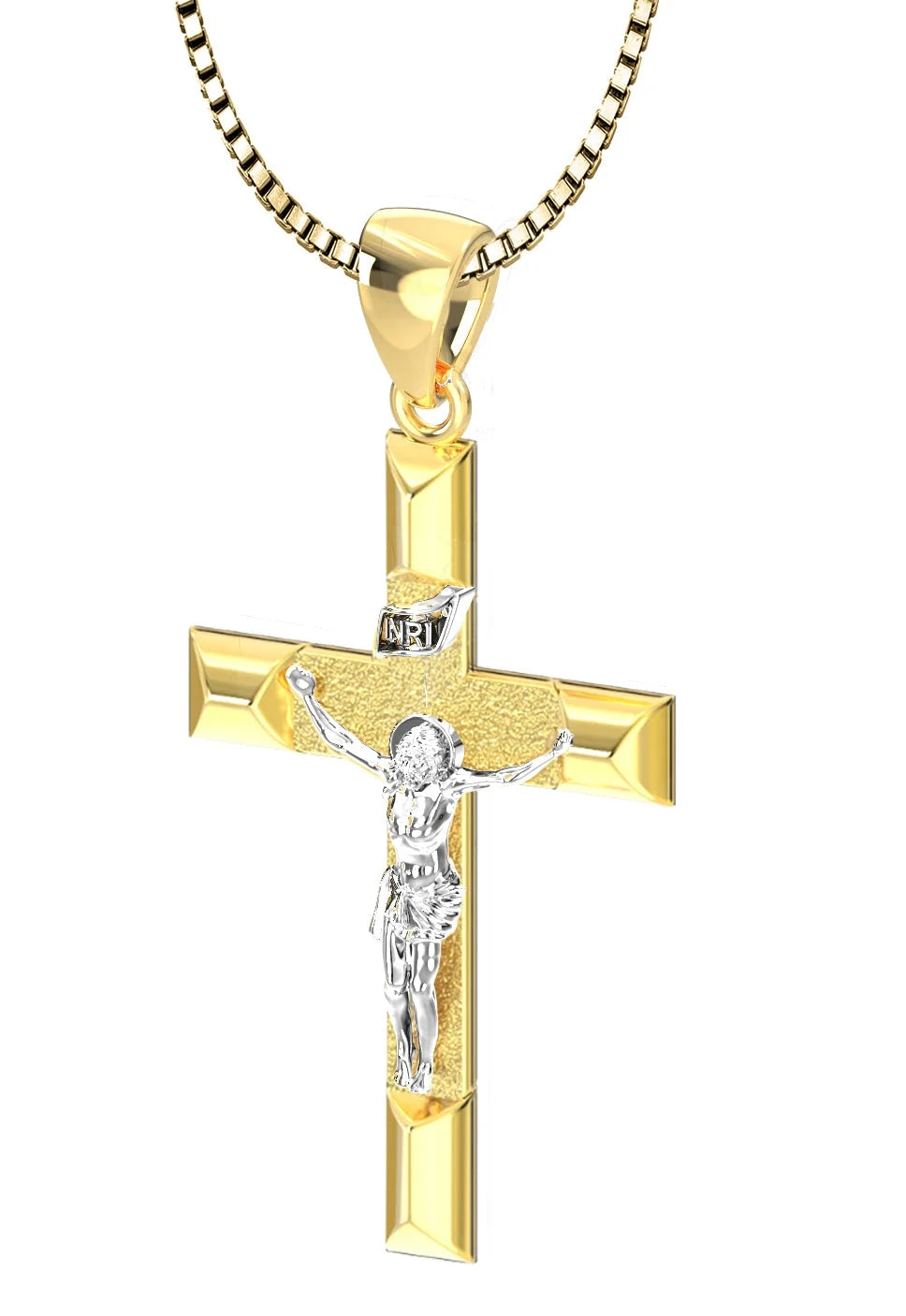 14k Yellow Gold Cross Pendant Necklace, 32mm C925