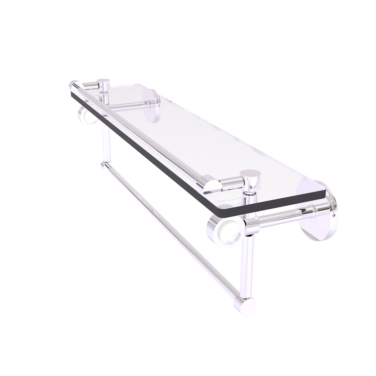 Polished Chrome Glass Shelf with Gallery Rail and Towel Bar Y927