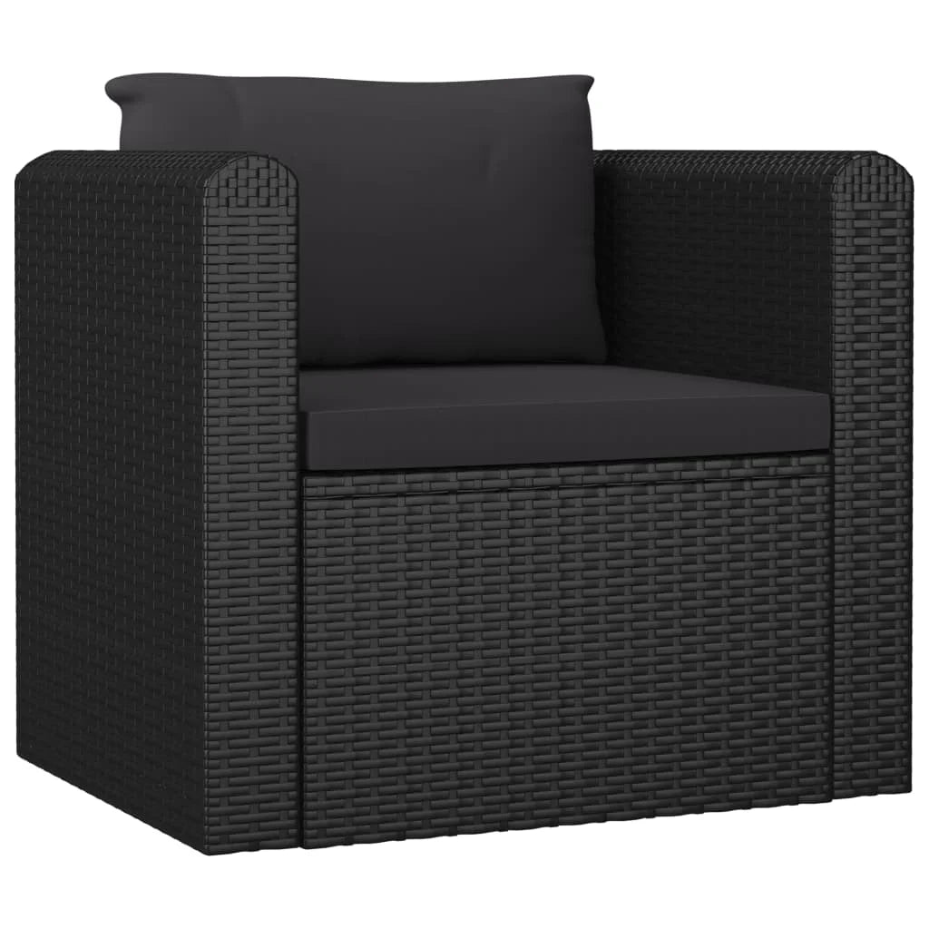 Outdoor Single Sofa with Cushions Black Poly Rattan Patio Sofa Chair E4362