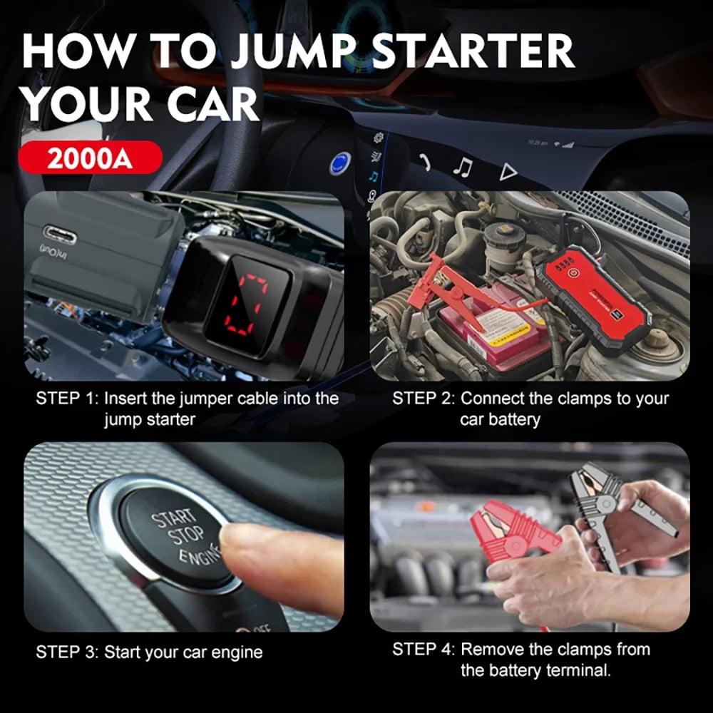 Car Jump Starter 12V 20000mAh with USB Quick Charge 3.0 and Smart Clip T881