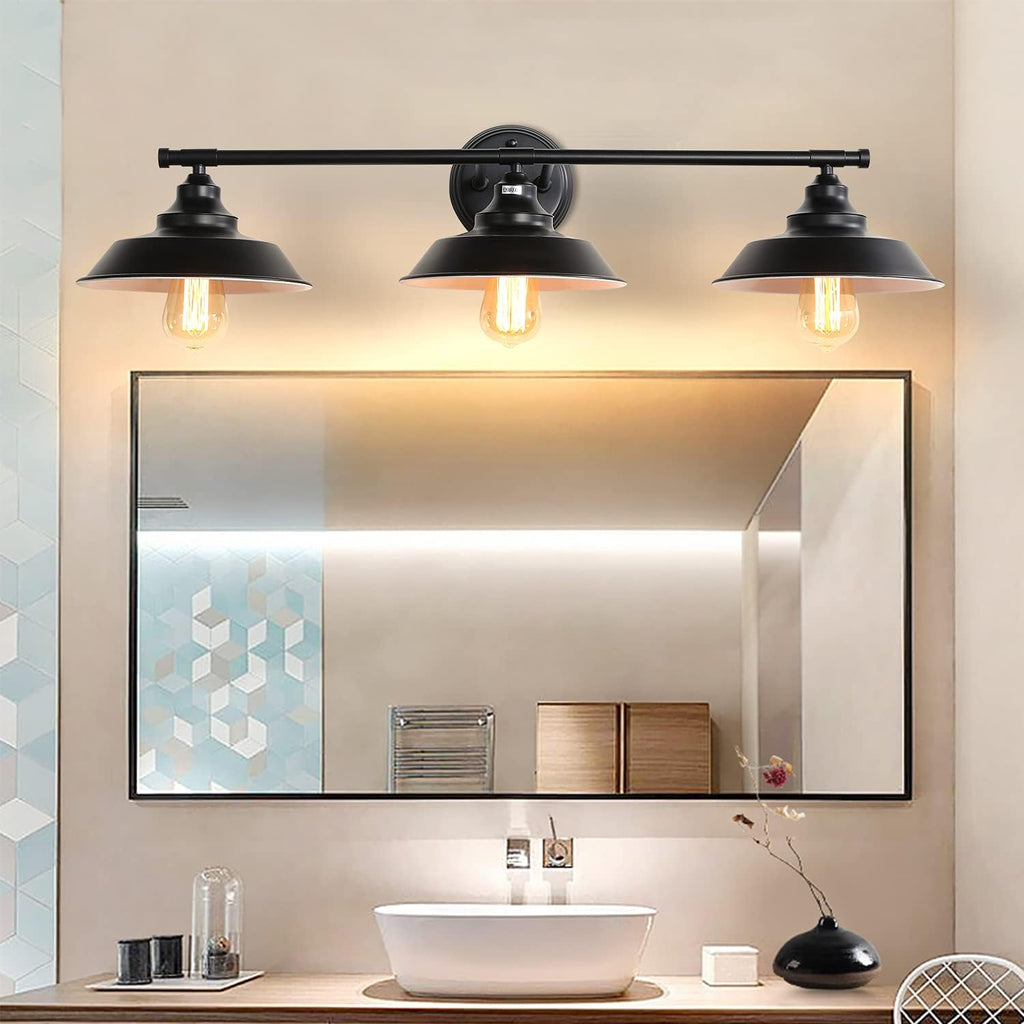 Black Bathroom Vanity Light Fixtures Over Mirror X3885