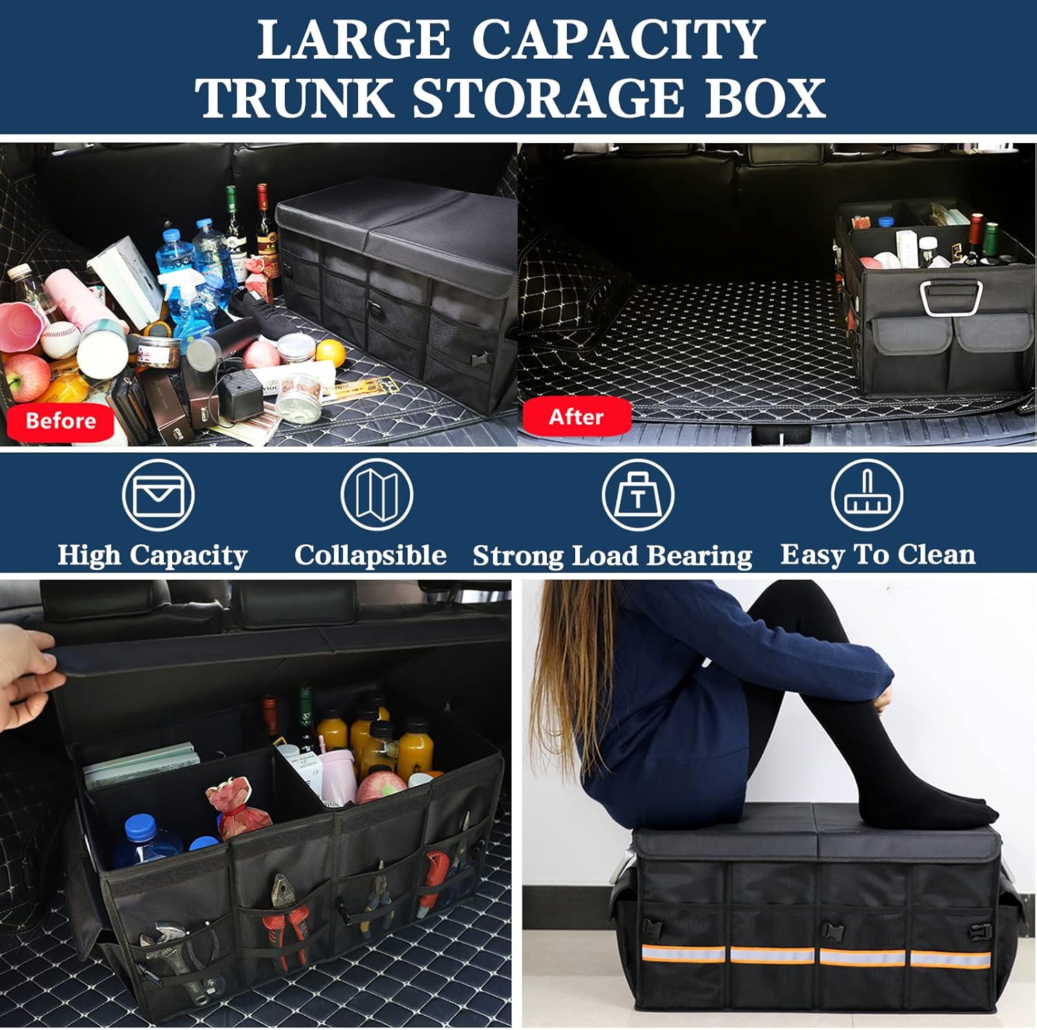 Black Pack of 2 Multi-Compartment Car Trunk Organizer Z729