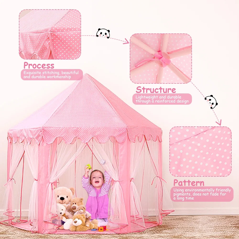Pink Castle Play Tent with Led Lights O70878