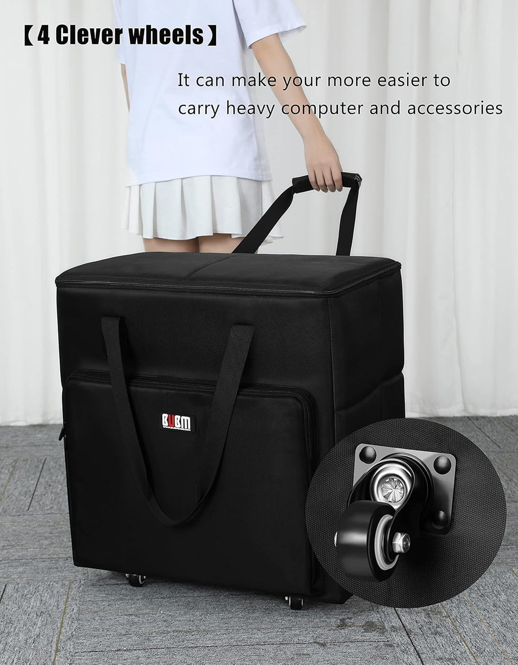 Black Desktop Computer Tower PC Carrying Case Travel Storage Bag with Wheels O9742