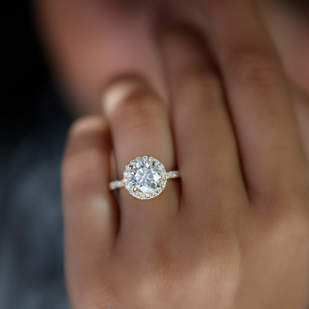 14K Yellow Gold Moissanite Halo Engagement Ring F52011