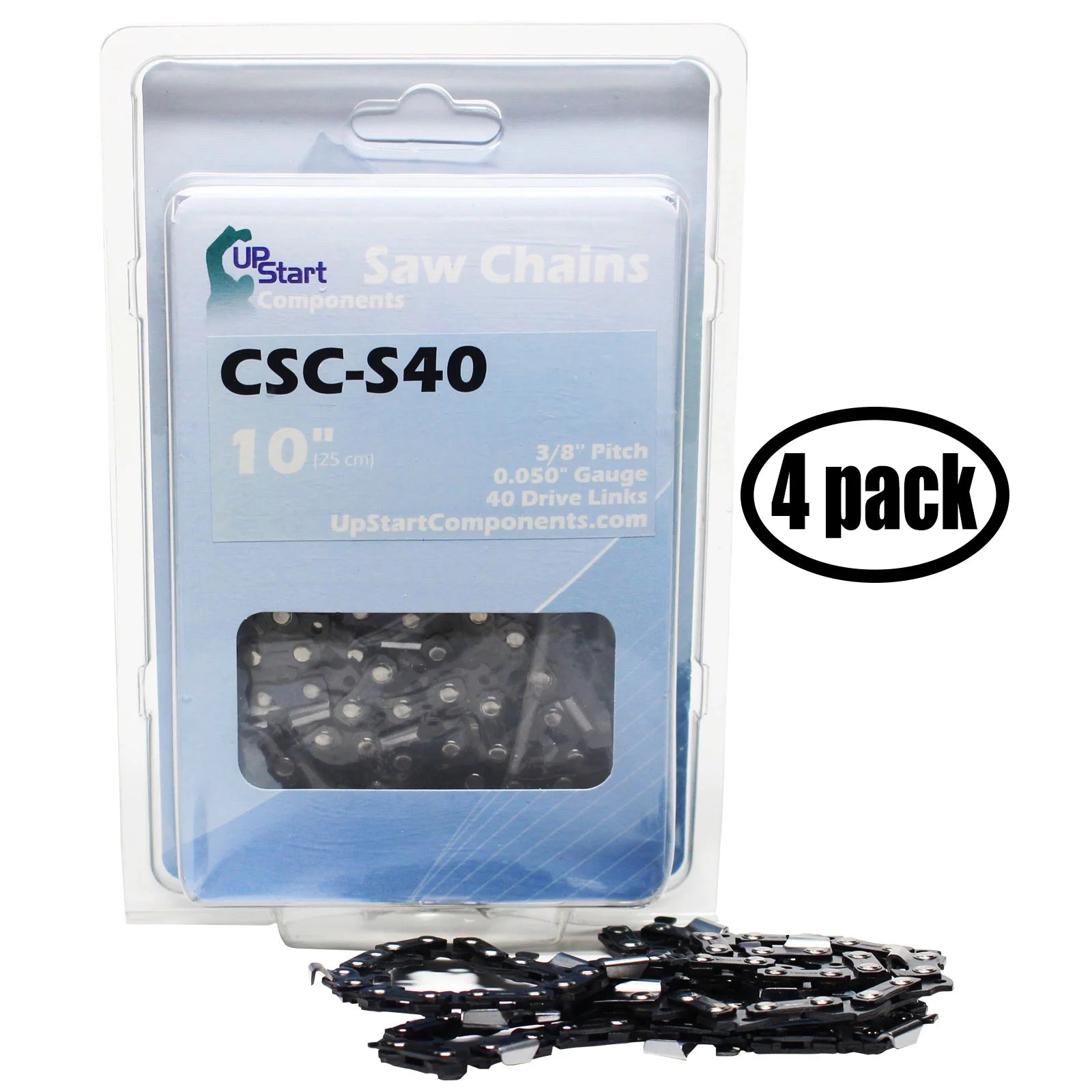 4-Pack 10" Semi Chisel Saw Chain, 3/8" Low Profile Pitch, 0.050" Gauge, 40 Drive Links A5261