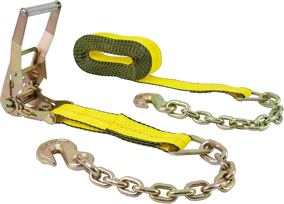 (2 Pack) 2 in. x 30 ft. Ratchet Strap with Chain Anchor WLL#3,400 lbs J748