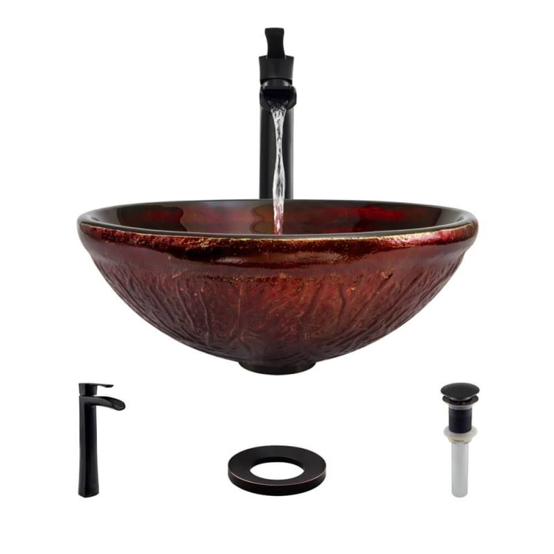 Red Lava Glass Vessel Bathroom Sink with Vessel Faucet W131229