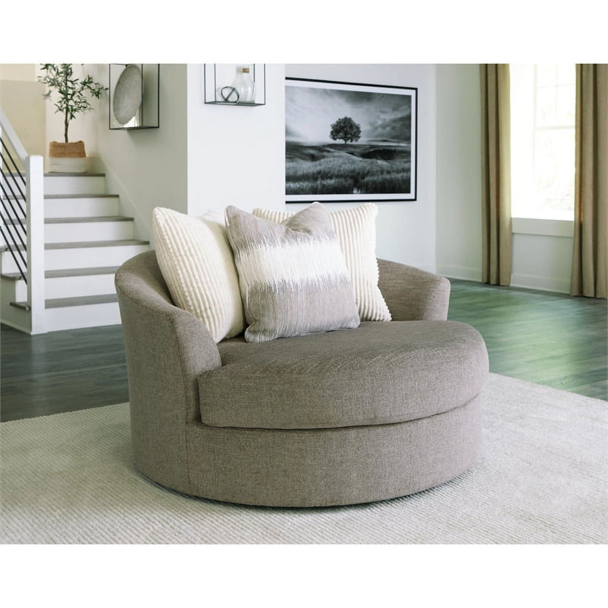 Oversized Swivel Fabric Accent Chair in Stone Gray X66361