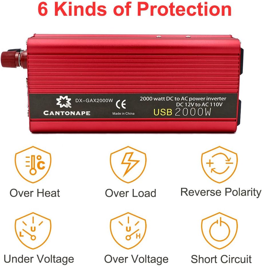 800W/2000W Peak DC 12V to 110V AC Power Inverter with 3.1A USB Car Adapter and Cigarette Lighter, Pack of 2 A98017