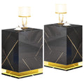 Set of 2 LED Nightstand with Drawer, Marble Black O173319
