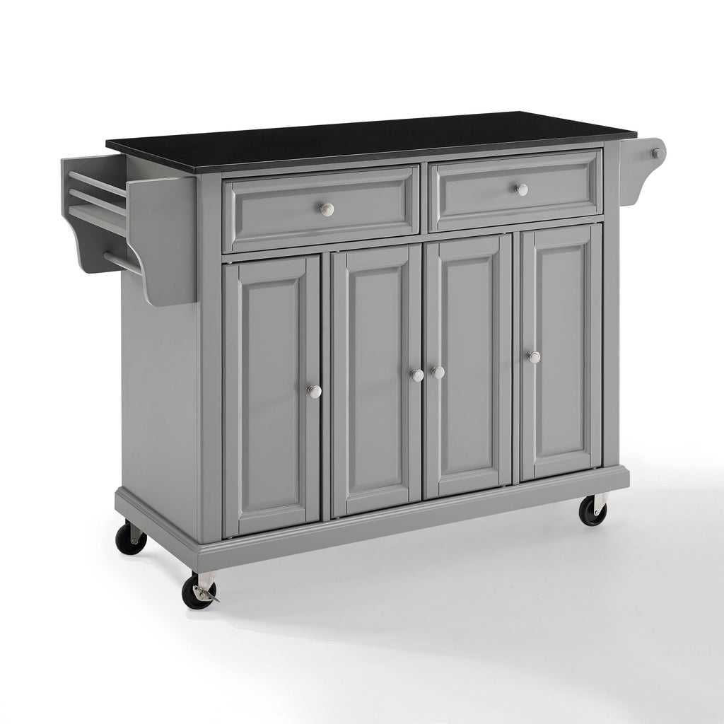 Solid Black Granite Top Kitchen Cart Island E300
