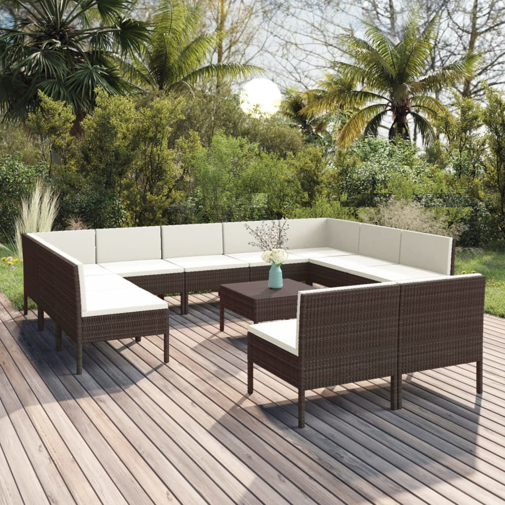12 Piece Brown Poly Rattan Sectional Outdoor Furniture Set R873