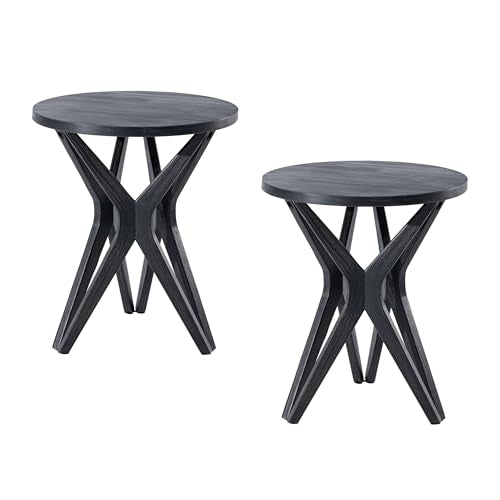 Distressed Ash Grey Round End Table Set of 2 U164927
