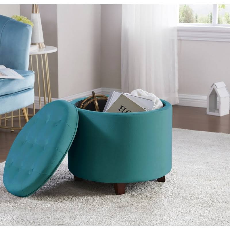 Silver Tufted Velvet Round Storage Ottoman P30694
