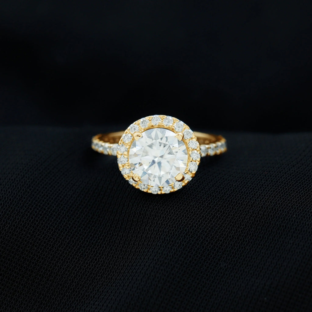 14K Yellow Gold Moissanite Halo Engagement Ring F52011