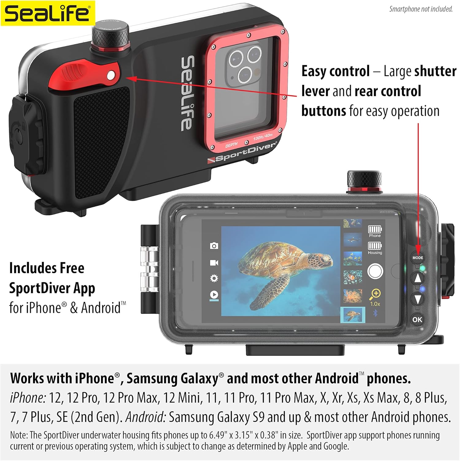 Waterproof Underwater Smartphone Scuba Case, Black K7461