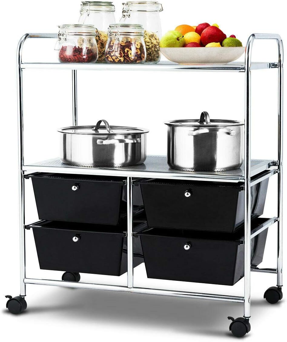 Blue & Green Rolling Storage Cart with 4 Drawers 2 Shelves M364672