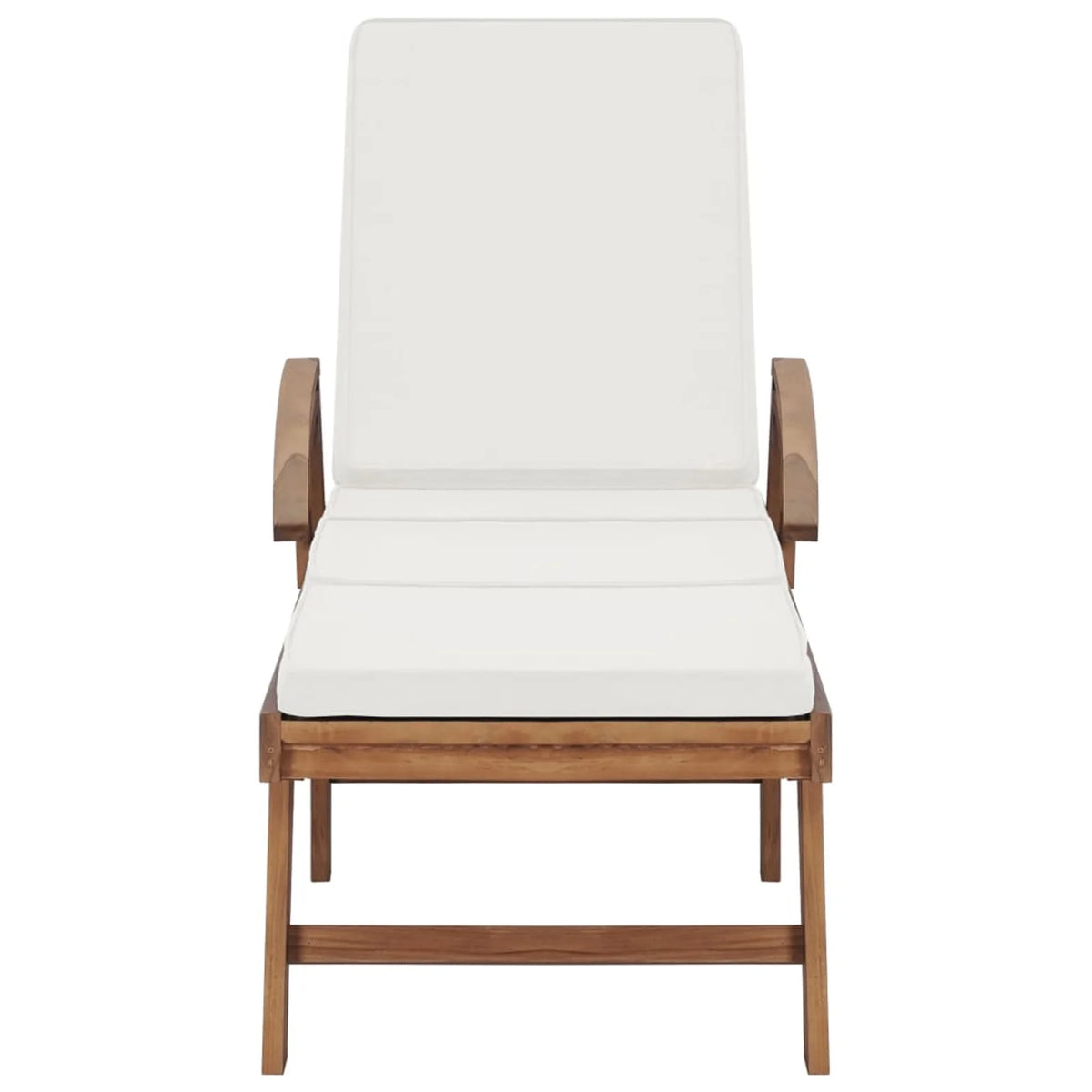Cream Cushioned Teak Wood Chaise Lounge Chair with Sliding Table and Wheels P78251