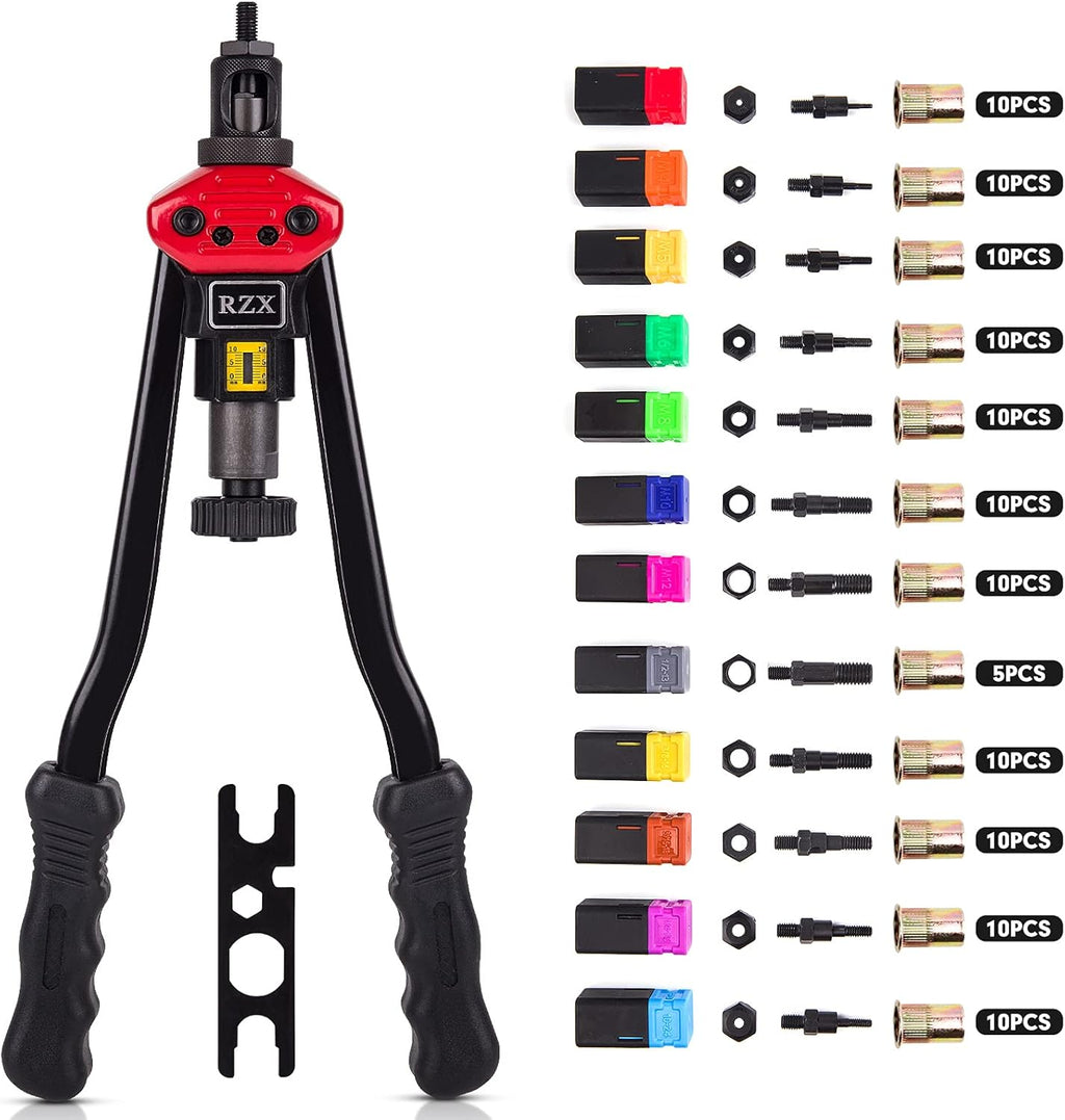 16" Hand Blind Riveter with 115PCS Rivets Nuts with Aluminum Carrying Case O103