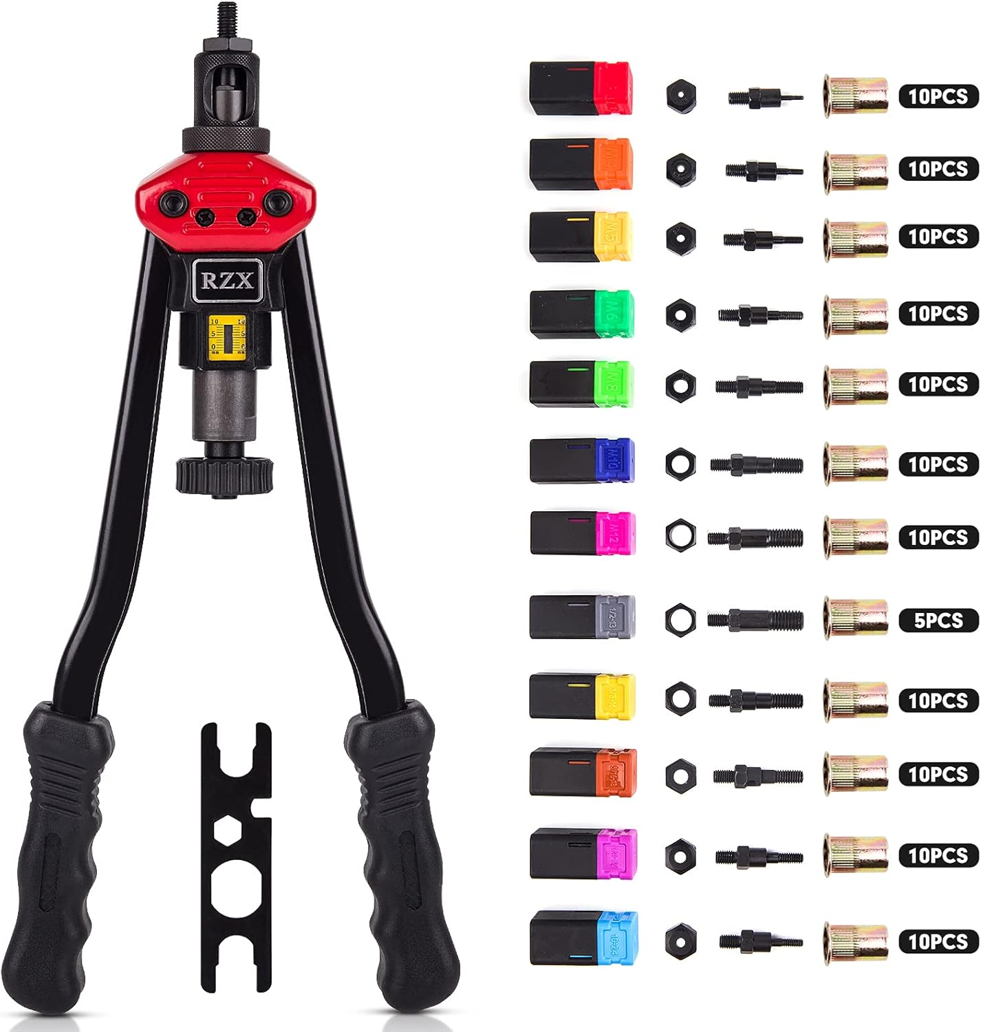 16" Hand Blind Riveter with 115PCS Rivets Nuts with Aluminum Carrying Case O103