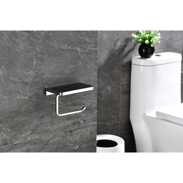 Stainless Steel Black Glass Shelf with Toilet Paper Holder D3858