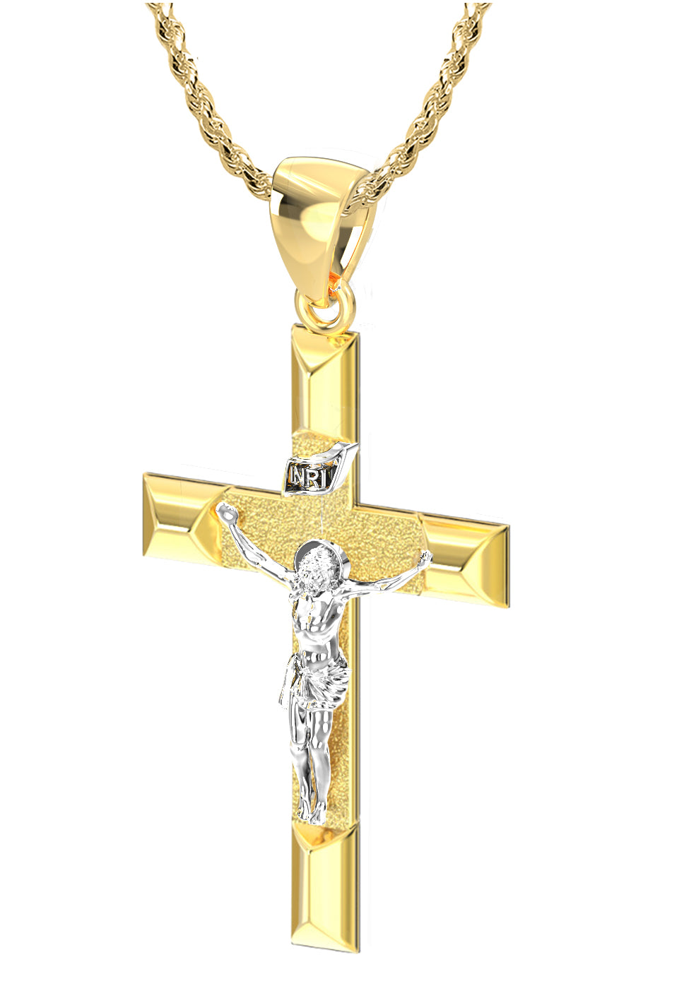 14k Yellow Gold Cross Pendant Necklace, 32mm C925