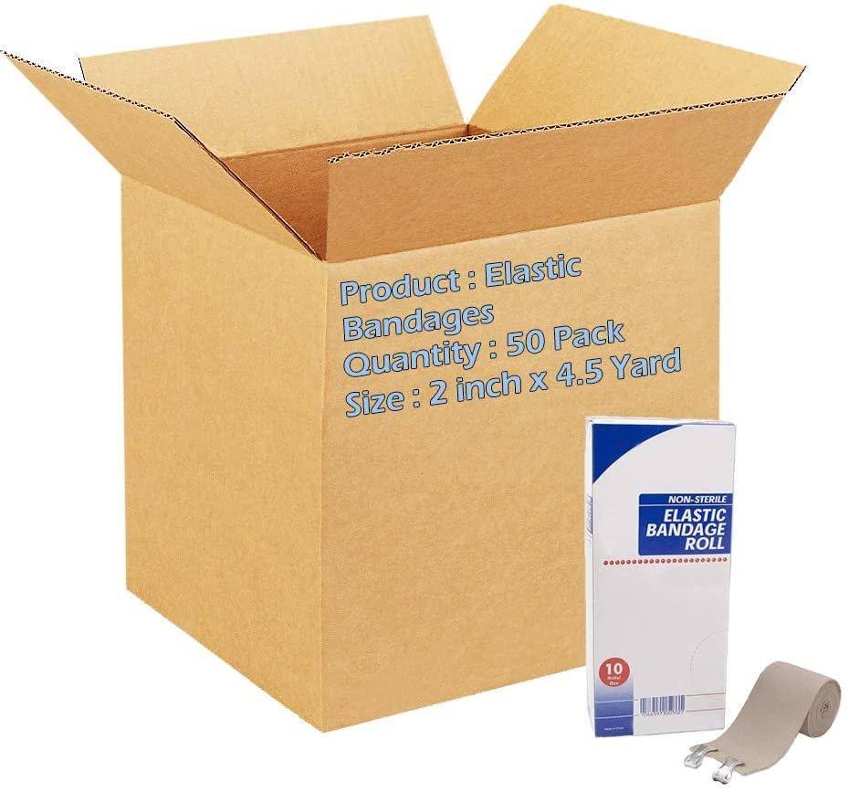 Elastic Bandages 2 inch x 4.5 Yard, Case of 50, Non-Sterile, with Two Metal Clips X135