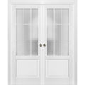 Sliding French Pocket Door 30 x 96 Inches with Clear Glass 12 Lites Matte White C1434