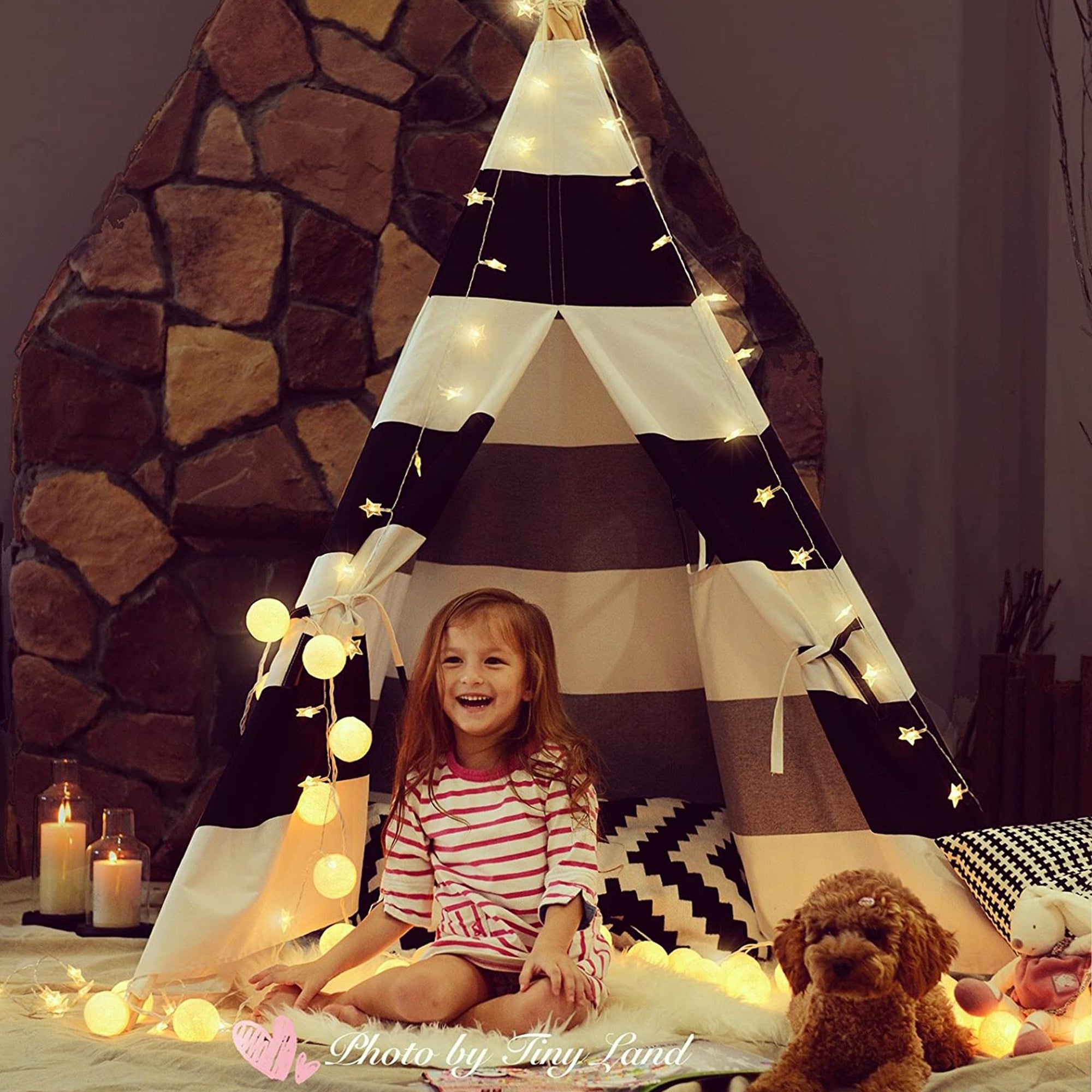 Black White Striped Kids Teepee Canvas Tent Playhouse F331388