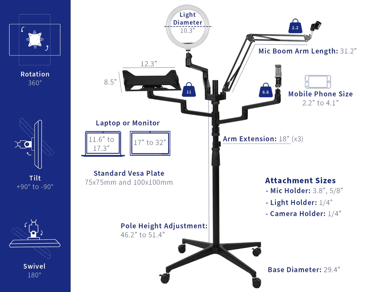 All-In-One Studio Live Stream Mobile Floor Stand H10986