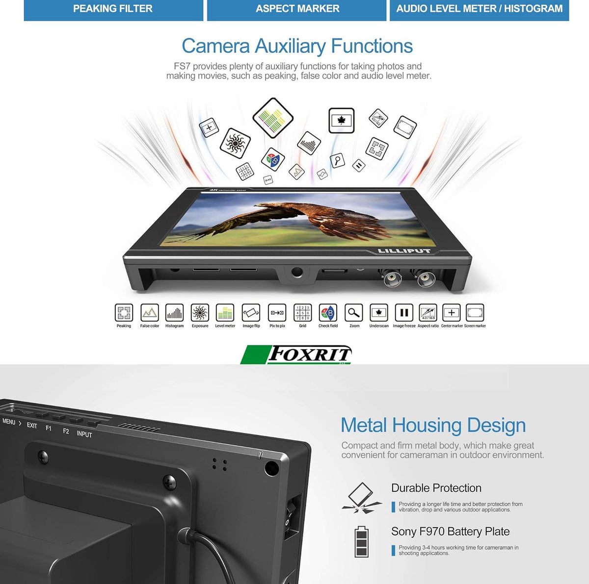 7 inch Full HD 1920x1200 4K HDMI 3G-SDI On Camera Field Display Monitor with Battery and Charger I6812