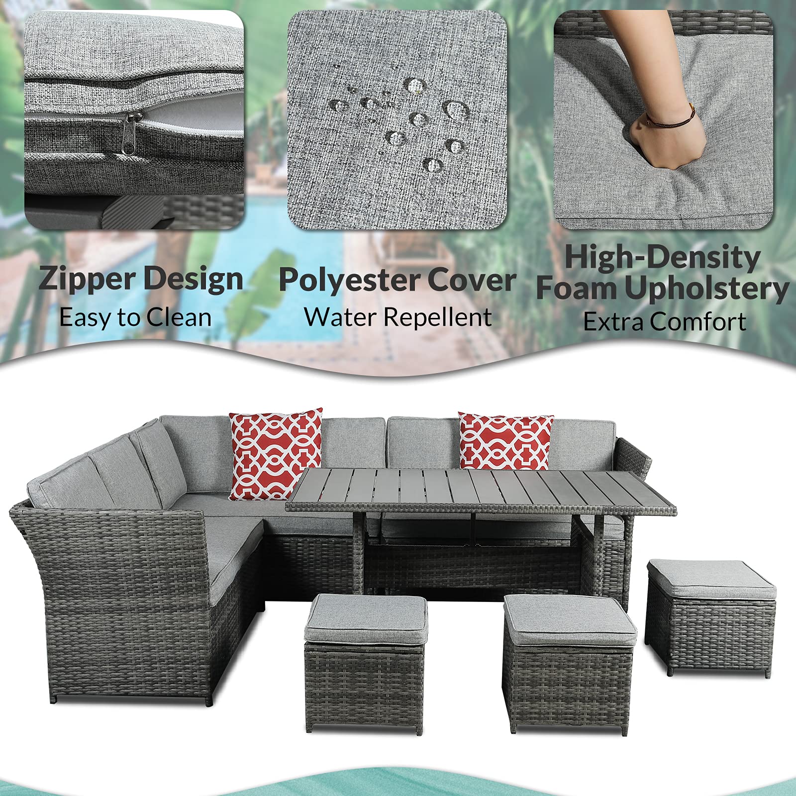 7 Pieces Wicker Rattan Sectional Sofa Couch with Ottoman A291386