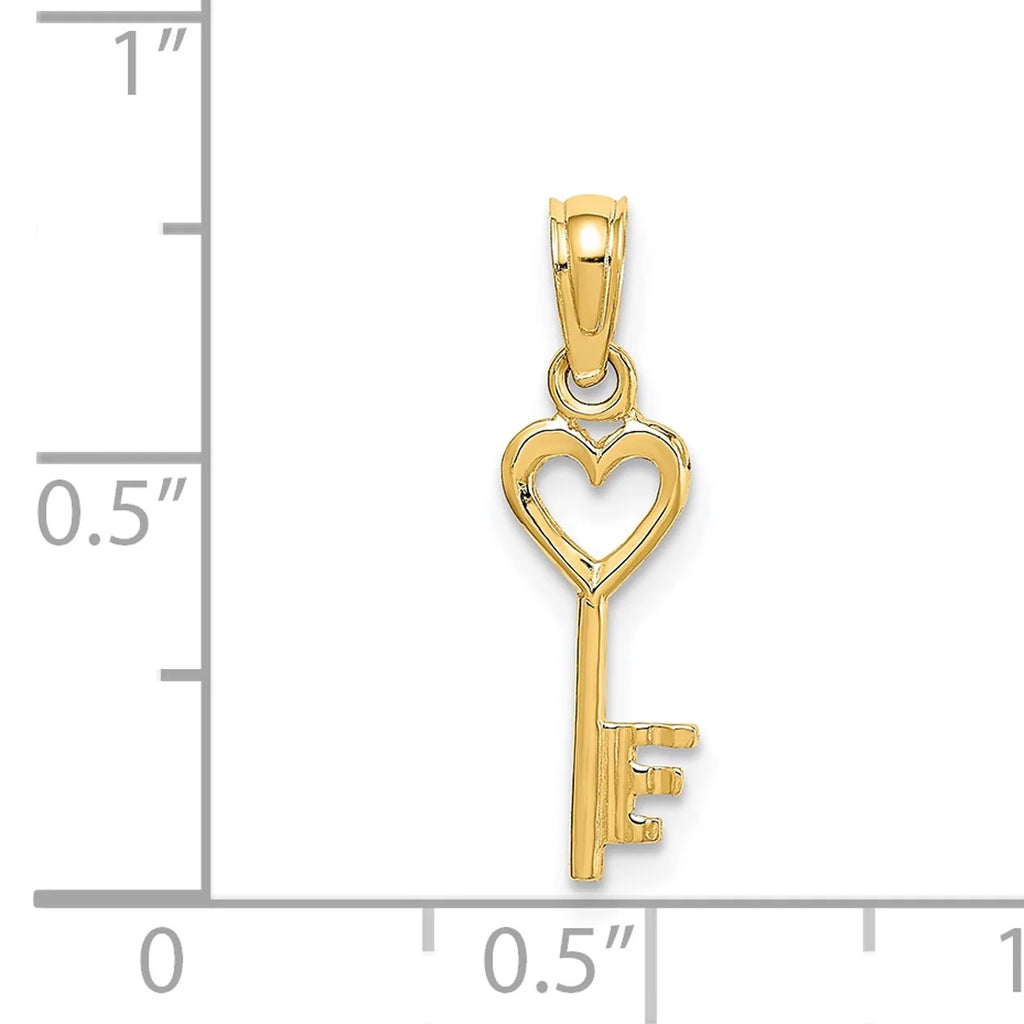 14K Yellow Gold 3D Key With Heart Pendant Charm With 10K Yellow Gold Rope Chain Necklace 20'' F829080