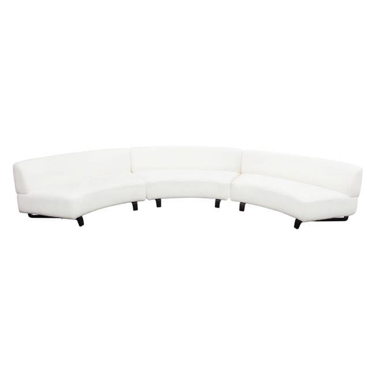 Modular Curved Armless Sofa in Faux White Shearling with Black Wood Leg Base, 3 Piece O151384