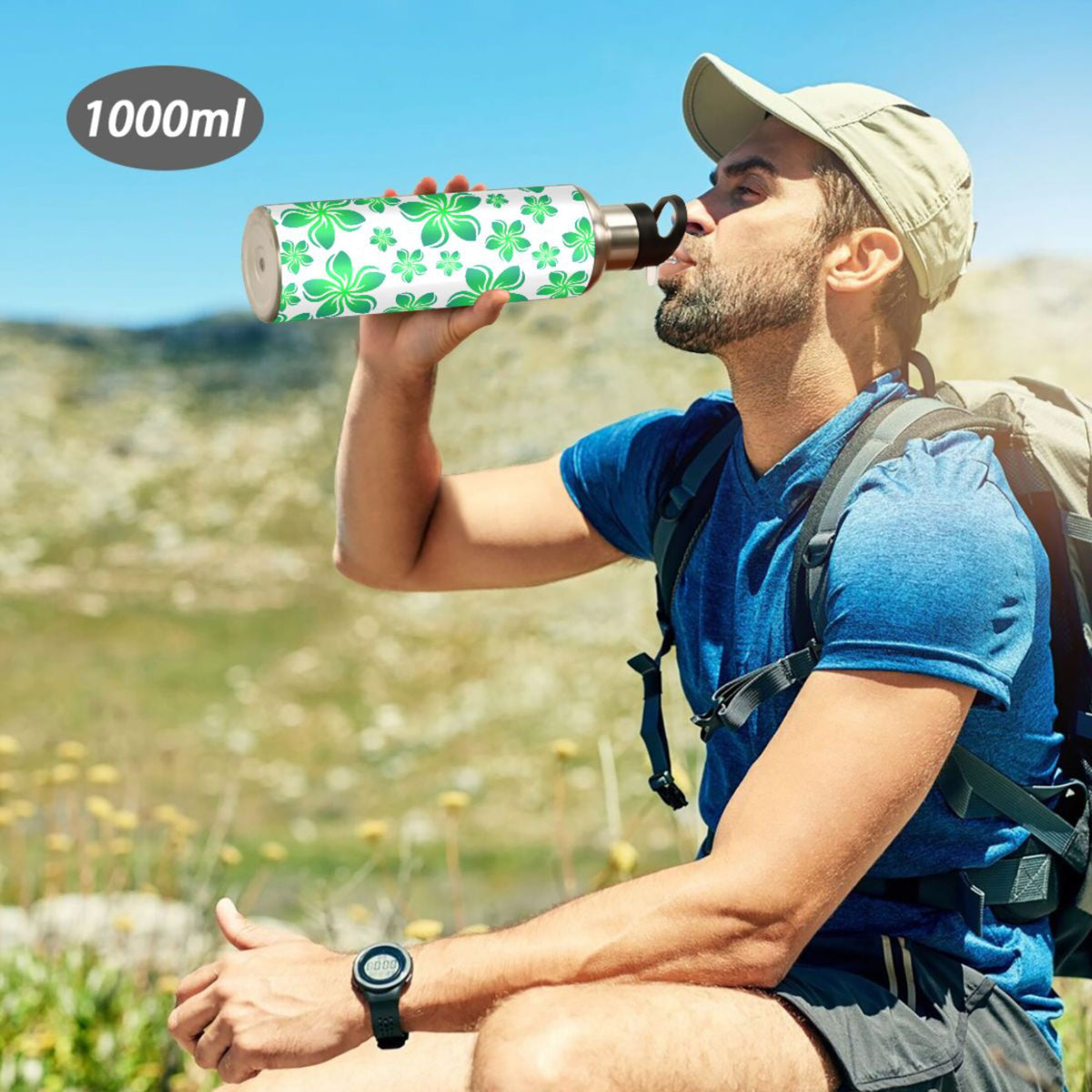 Green Stainless Steel Insulated Water Bottle with Straw Lid D71482