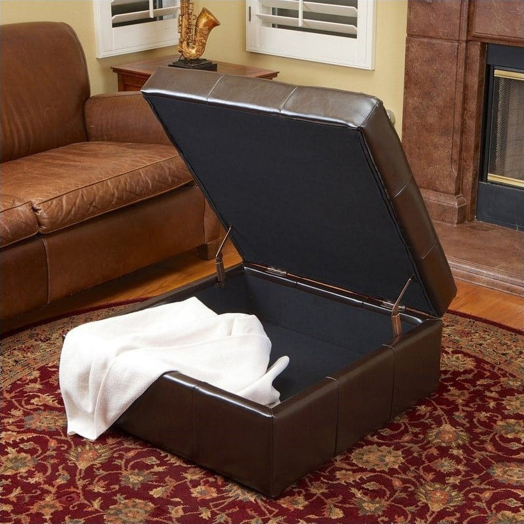 Leather Storage Ottoman in Brown Y6241
