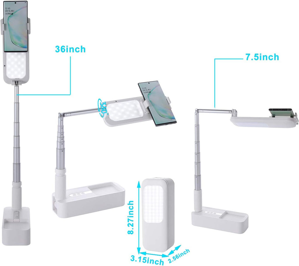 White Foldable Phone Holder with LED Light Stand and Remote, 51 inch, Pack of 2 W477