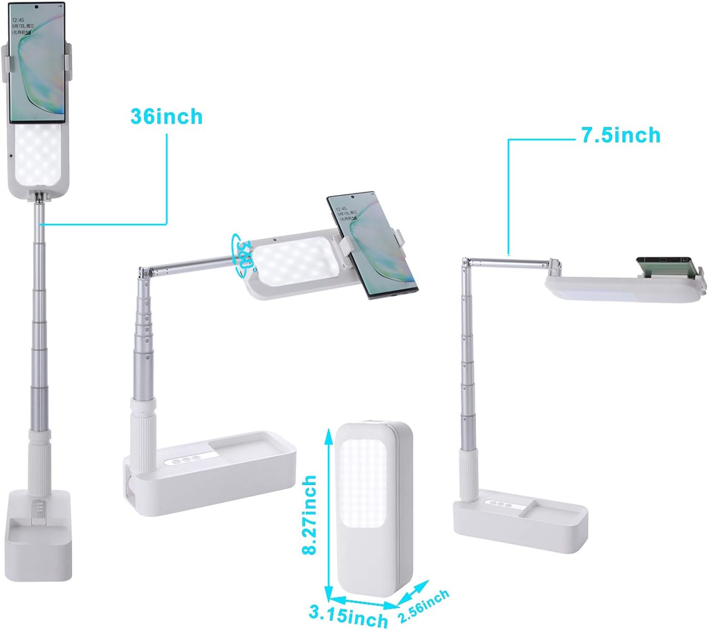 White Foldable Phone Holder with LED Light Stand and Remote, 51 inch, Pack of 2 W477